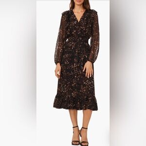 Halogen Floral Smocked Waist Long Sleeve Midi Dress. Size small. Like new!